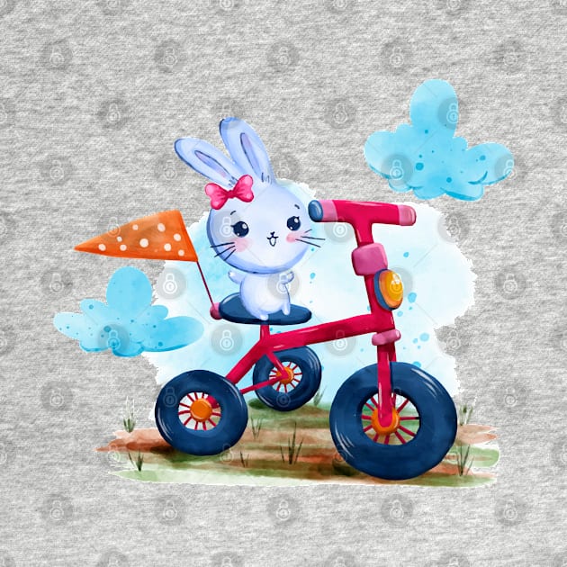 Bunny Tricycle Watercolor by Mako Design 